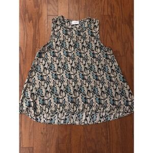 💙ADRIENNE Sleeveless Hi-Low‎ Blouse Women's Sz L Snakeskin Black Gray Blue Top
